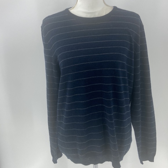 Calvin Klein Marino wool blend knit navy blue striped long sleeved sweater - Picture 15 of 15